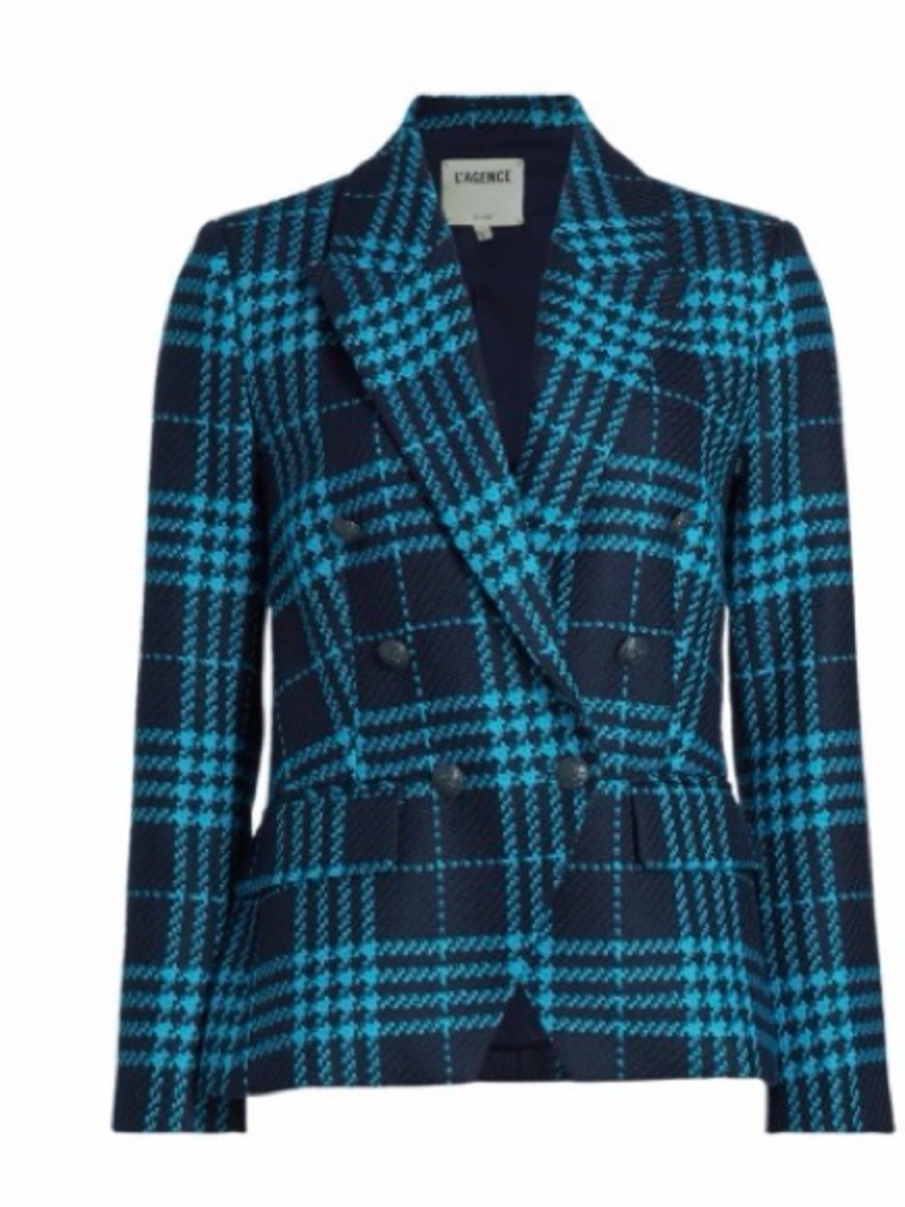 L'Agence Kenzie Double-Breasted Blazer in Midnight Plaid